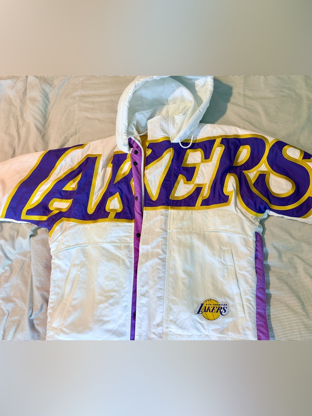 Los Angeles Lakers White & Purple Hooded Puffer Jacket